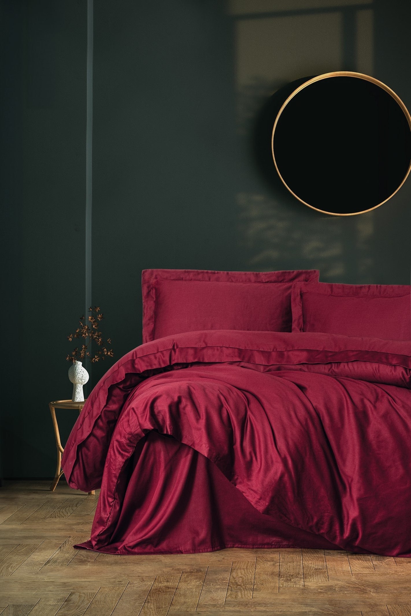 Cotton Box-Elegant Saten Çift Kişilik Nevresim Takımı Bordo-Nevresim Takımı-1-Milagron.com