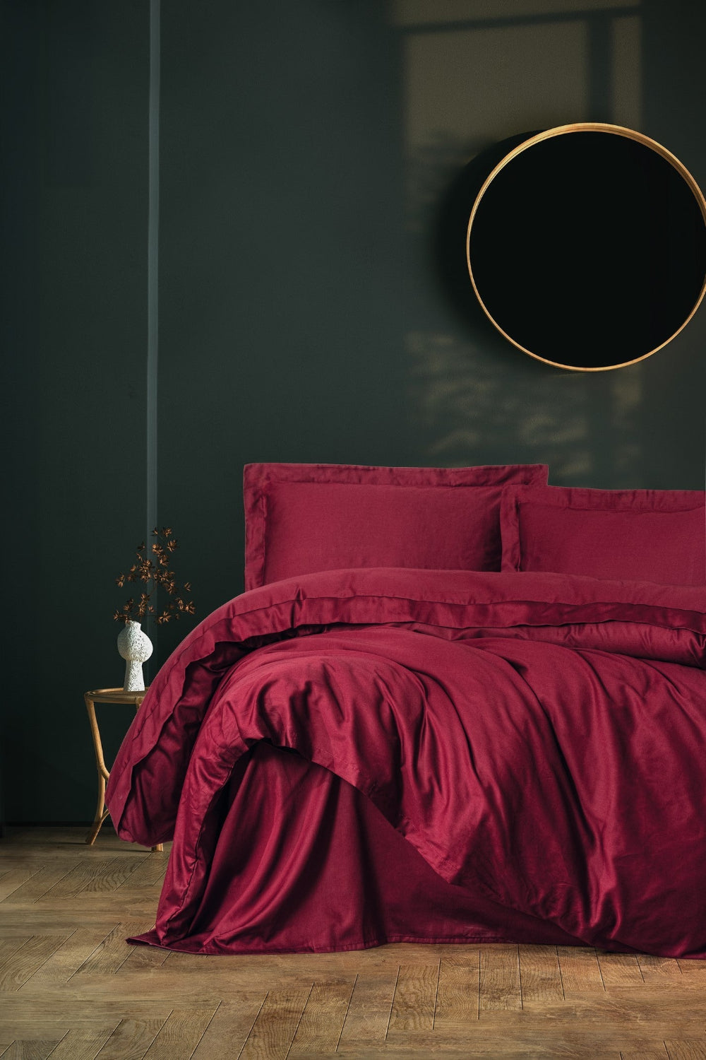 Cotton Box-Elegant Saten Tek Kişilik Nevresim Takımı Bordo-Nevresim Takımı-1-Milagron.com