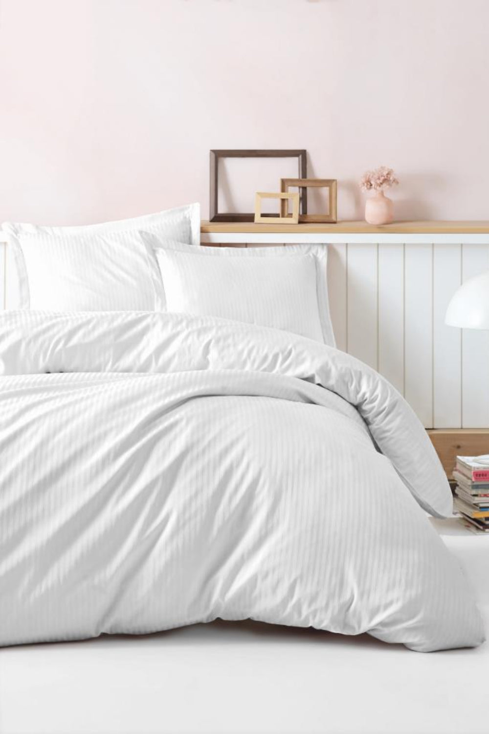 Cotton Box-Elegant Stripe Saten Çift Kişilik Nevresim Takımı Beyaz-Nevresim Takımı-1-Milagron.com