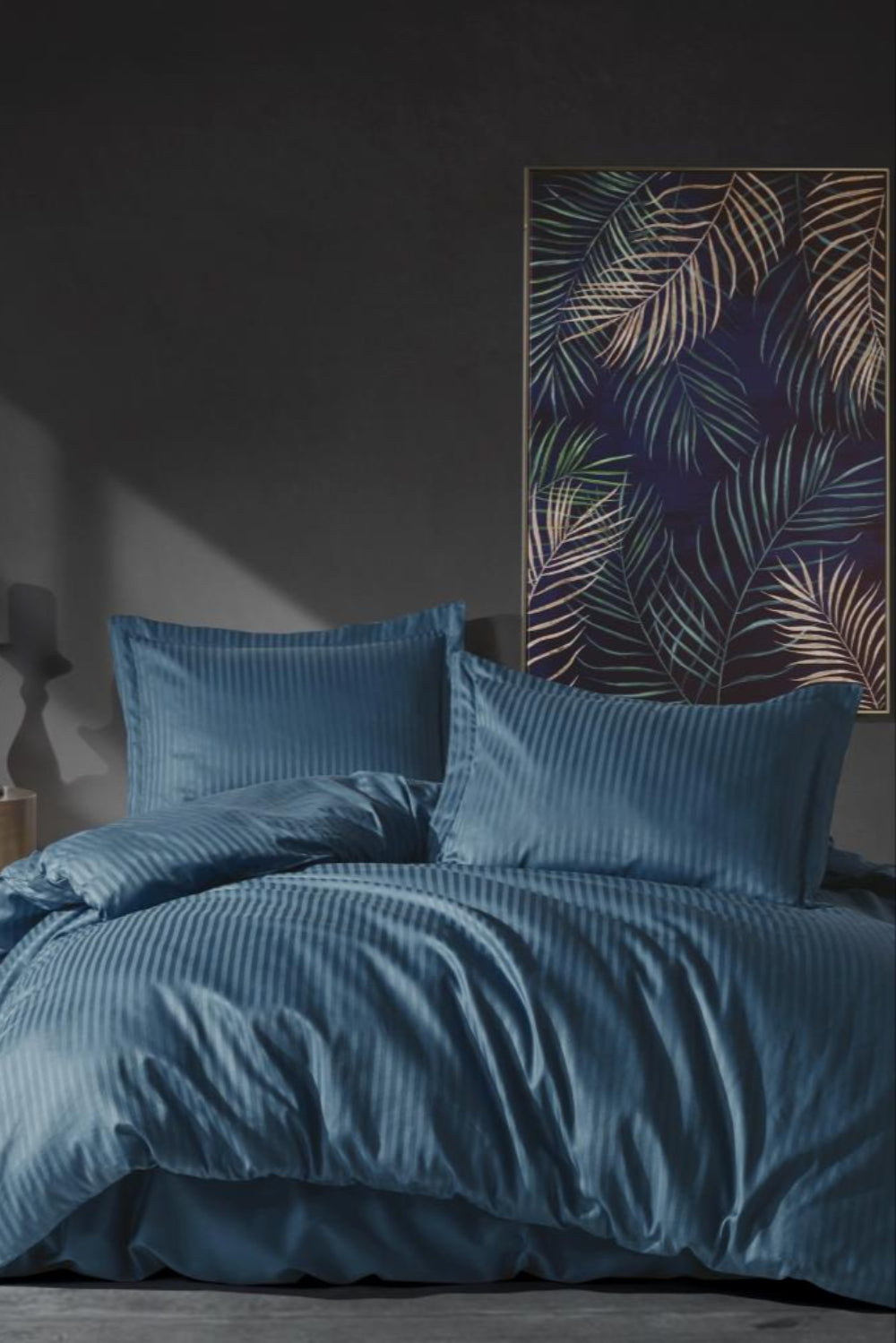 Cotton Box-Elegant Stripe Saten Çift Kişilik Nevresim Takımı Mavi-Nevresim Takımı-1-Milagron.com