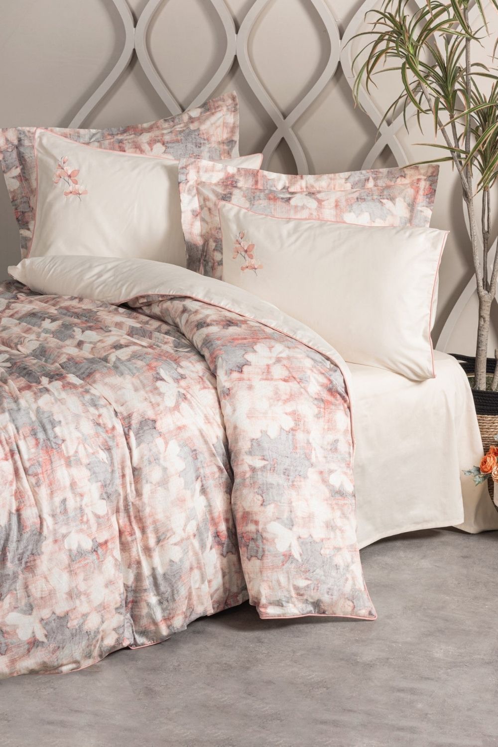 Cotton Box-Elite Saten Çift Kişilik Nevresim Takımı Layana Pembe-Nevresim Takımı-1-Milagron.com