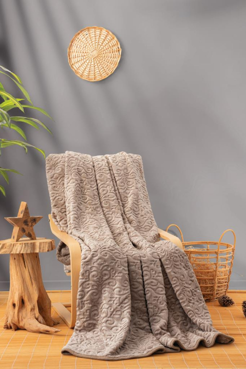 Cotton Box-Emboss Çift Kişilik Battaniye Bej-Battaniye-1-Milagron.com