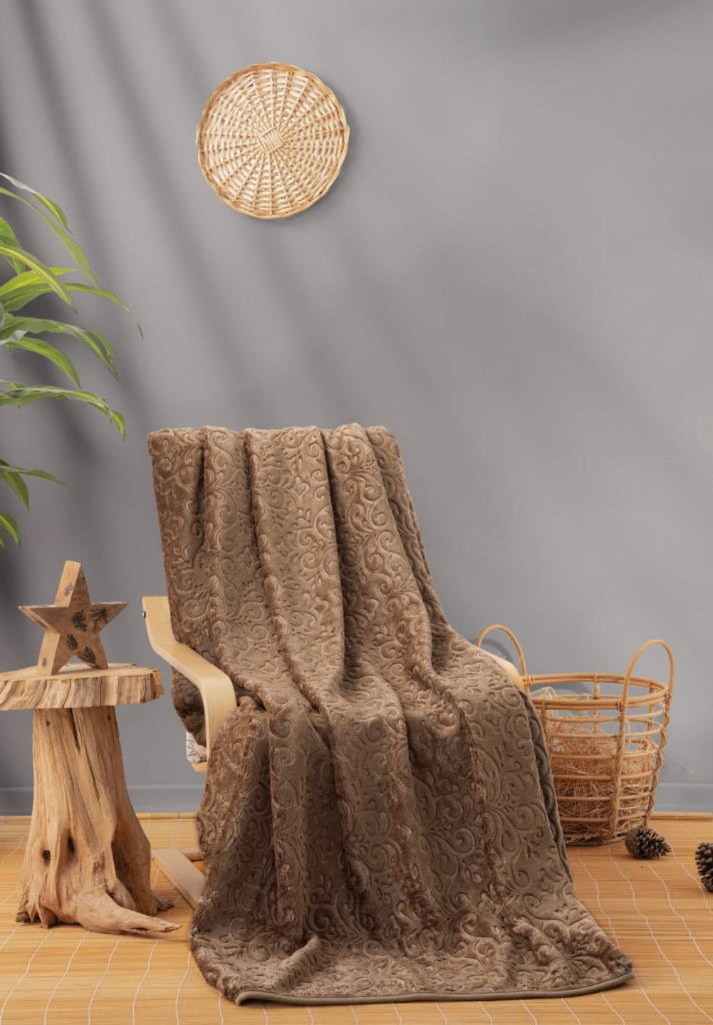 Cotton Box-Emboss Çift Kişilik Battaniye Cappuccino-Battaniye-1-Milagron.com