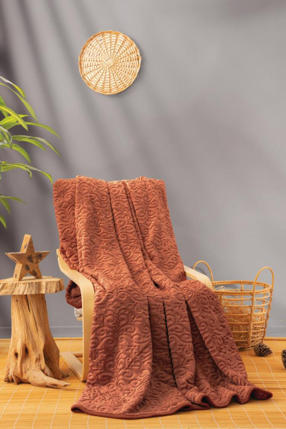 Cotton Box-Emboss Çift Kişilik Battaniye Kiremit-Battaniye-1-Milagron.com