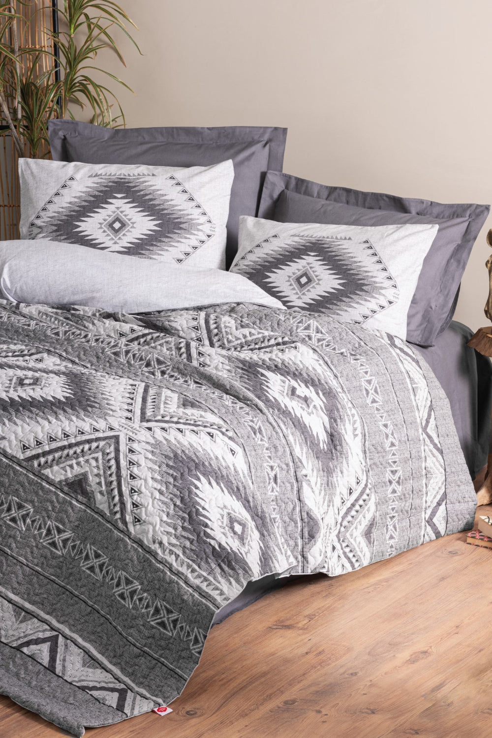 Cotton Box-Ethnic Çift Kişilik Complete Set Delos Antrasit-Nevresim Takımı-1-Milagron.com