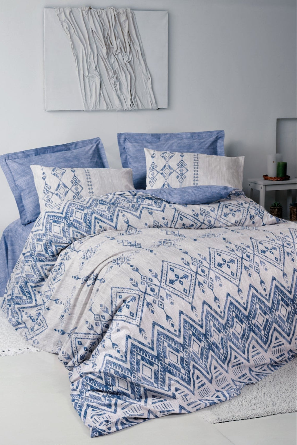 Cotton Box-Ethnic Çift Kişilik Nevresim Takımı Cleo Mavi-Nevresim Takımı-1-Milagron.com