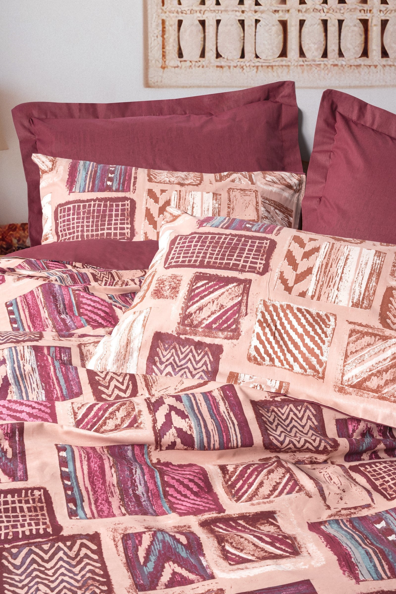 Cotton Box-Ethnic Çift Kişilik Nevresim Takımı Estilo Bordo-Nevresim Takımı-2-Milagron.com