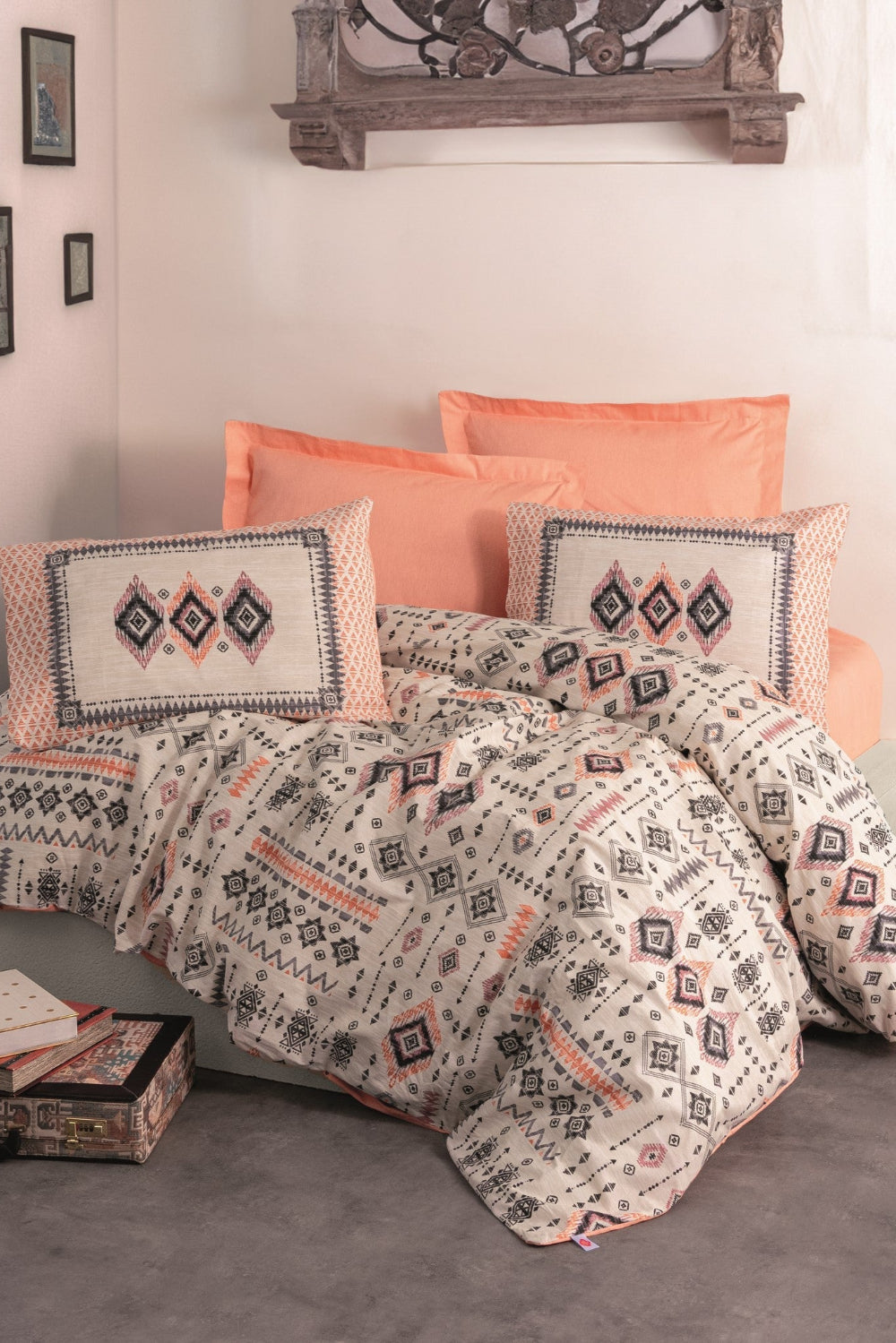 Cotton Box-Ethnic Çift Kişilik Nevresim Takımı Kateri Somon-Nevresim Takımı-1-Milagron.com