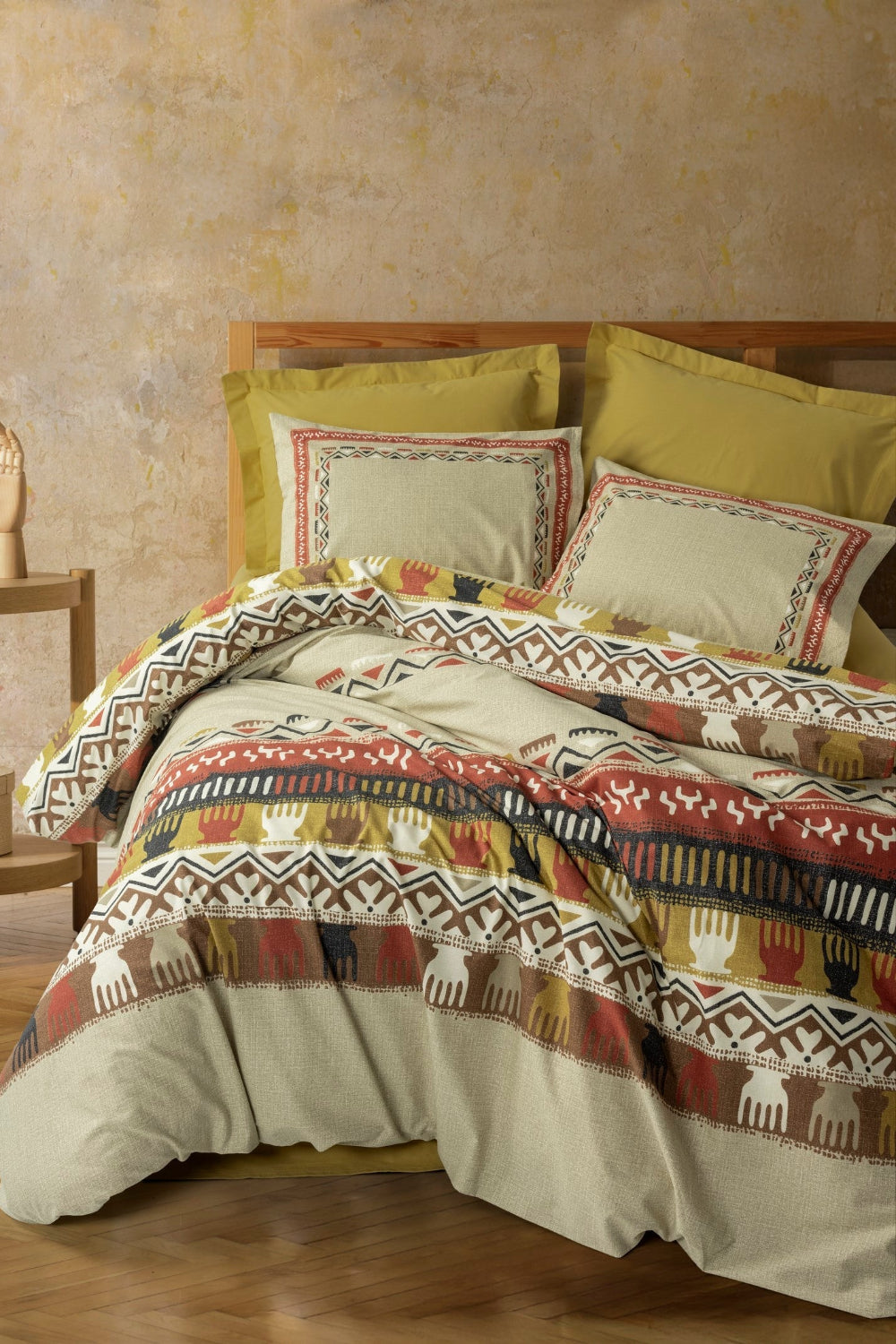 Cotton Box-Ethnic Çift Kişilik Nevresim Takımı Magnus Hardal-Nevresim Takımı-1-Milagron.com