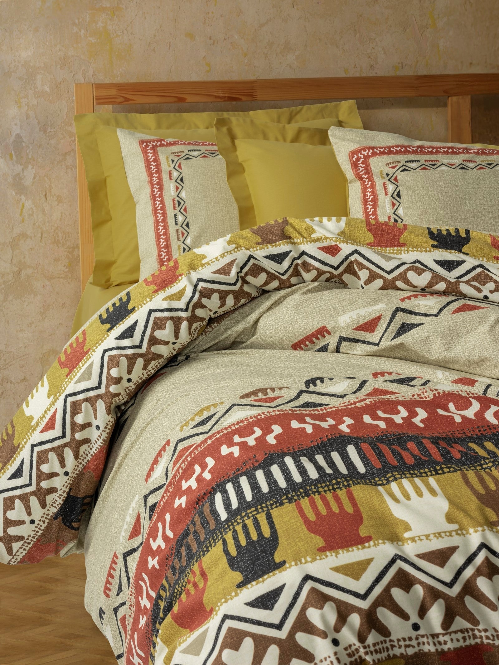 Cotton Box-Ethnic Çift Kişilik Nevresim Takımı Magnus Hardal-Nevresim Takımı-2-Milagron.com