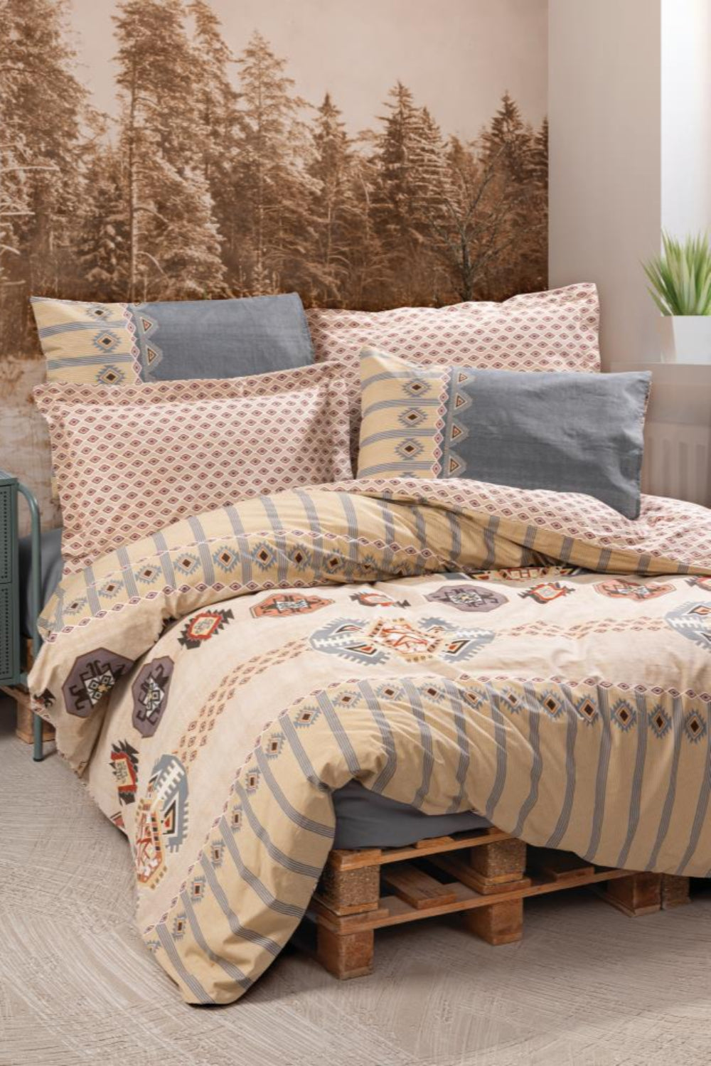 Cotton Box-Cotton Box Ethnic Tek Kişilik Nevresim Takımı Dakota Gri-Tek Kişilik Nevresim Takımı-1-Milagron.com