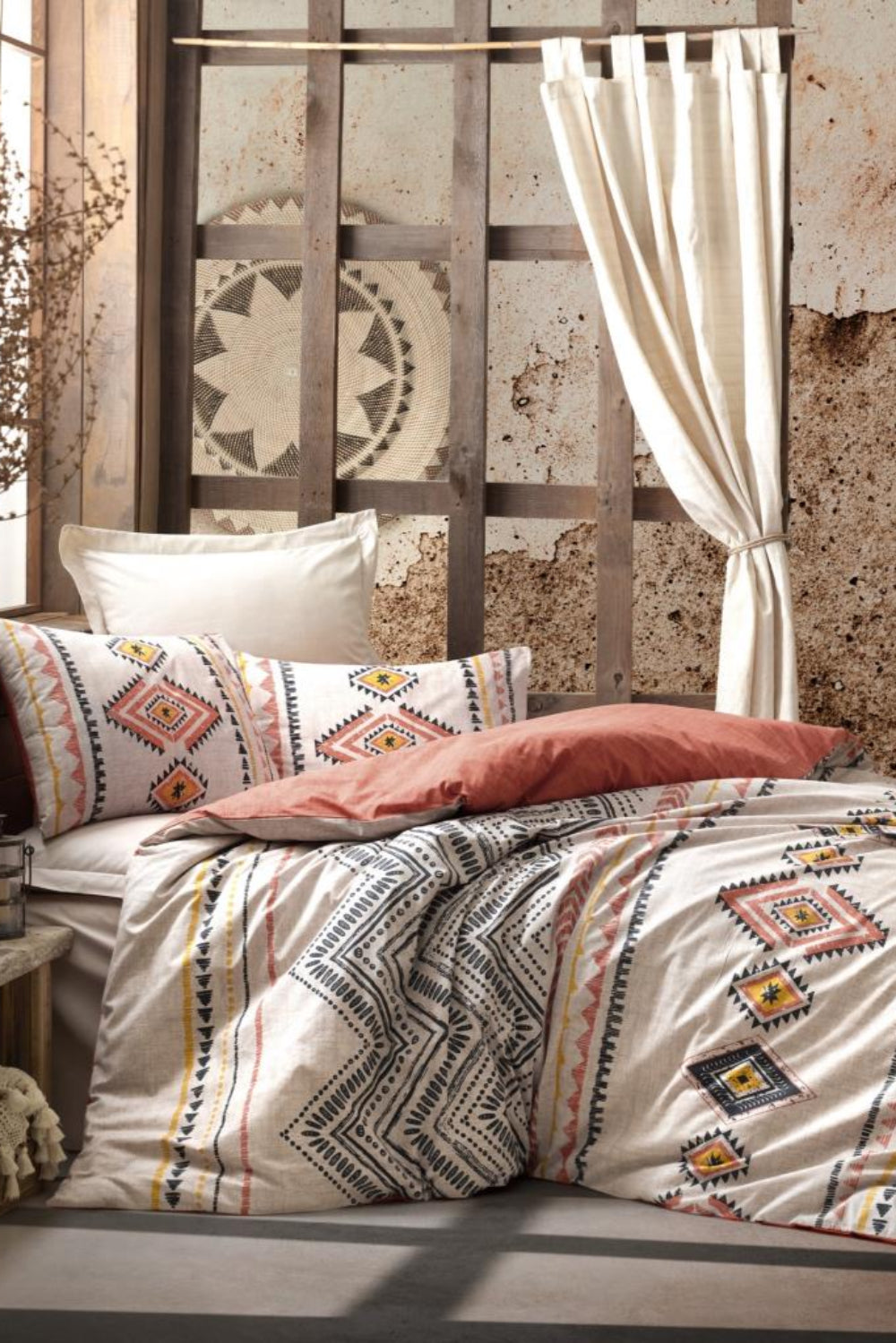 Cotton Box-Cotton Box Ethnic Tek Kişilik Nevresim Takımı Felix Kiremit-Tek Kişilik Nevresim Takımı-1-Milagron.com