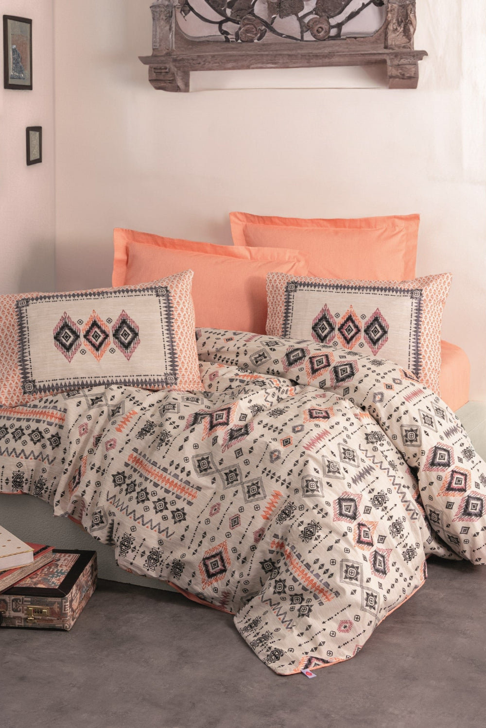 Cotton Box-Cotton Box Ethnic Tek Kişilik Nevresim Takımı Kateri Somon-Tek Kişilik Nevresim Takımı-1-Milagron.com