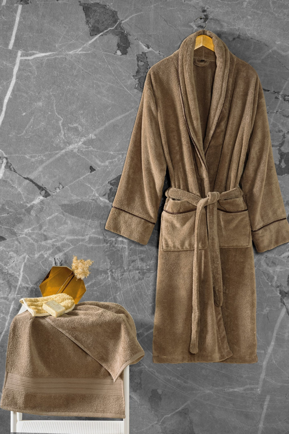 Cotton Box-Exclusive Single Bornoz Seti Bej L/XL-Bornoz Seti-1-Milagron.com