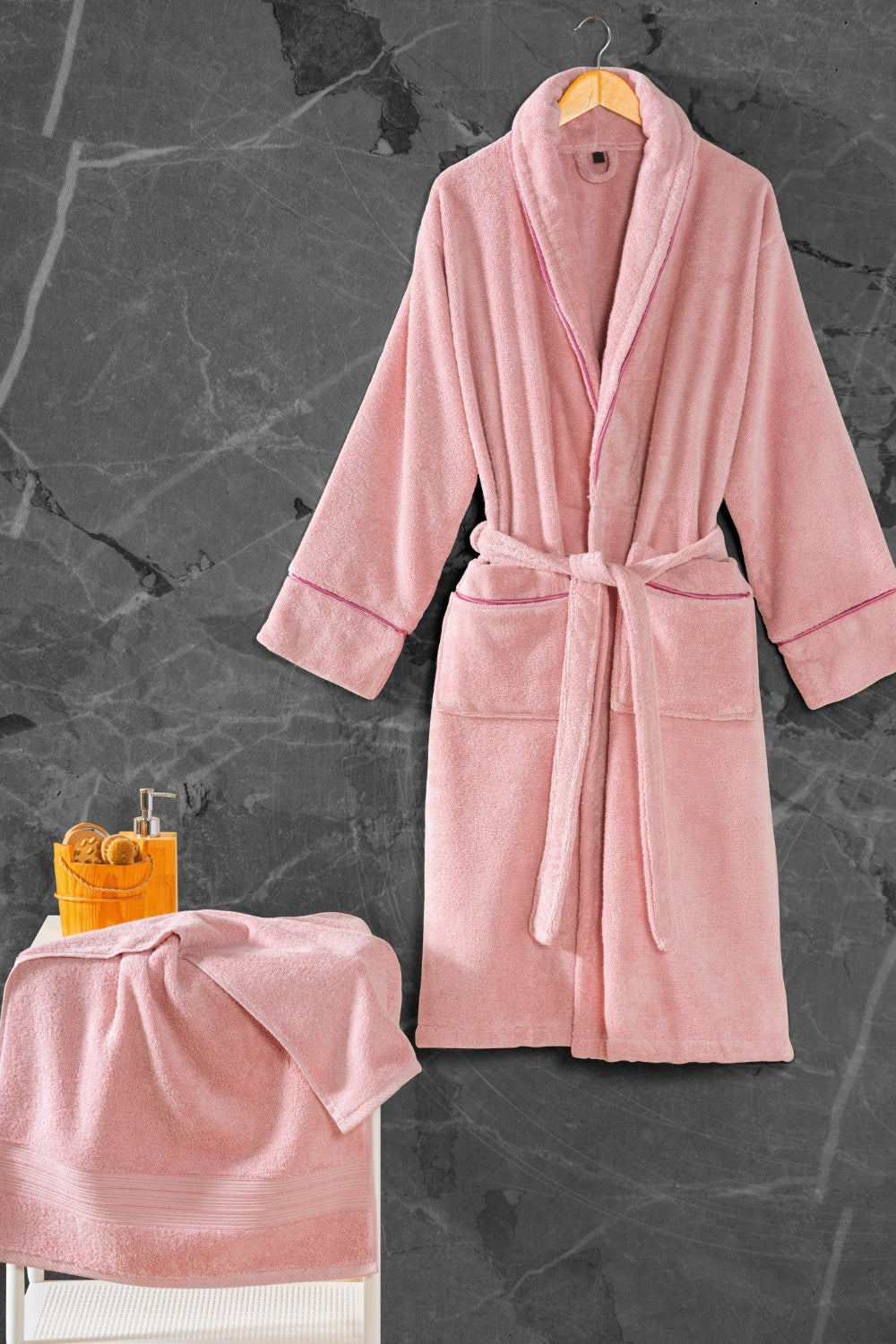 Cotton Box-Exclusive Single Bornoz Seti Pudra M/L-Bornoz Seti-1-Milagron.com