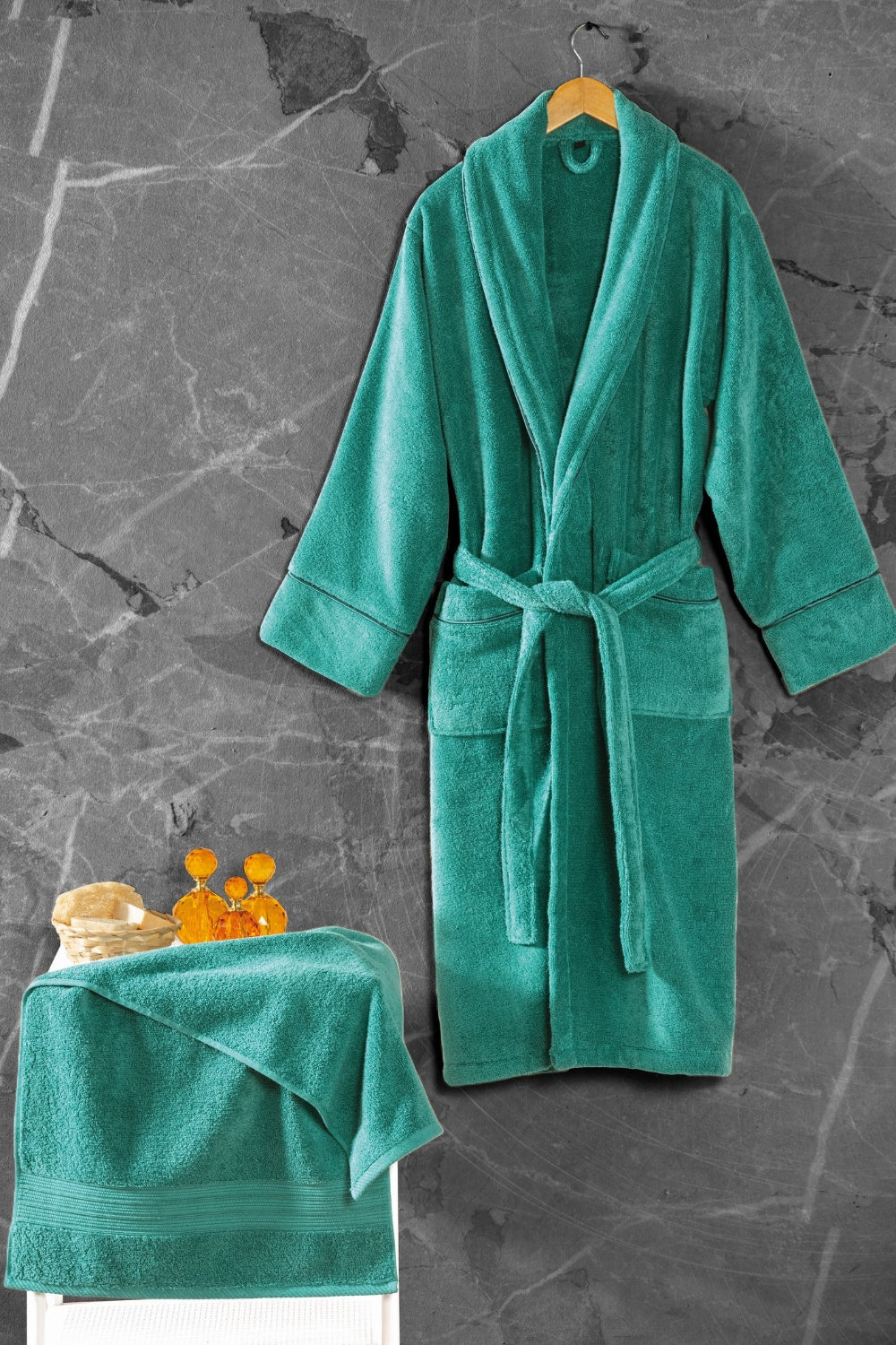 Cotton Box-Exclusive Single Bornoz Seti Yeşil M/L-Bornoz Seti-1-Milagron.com