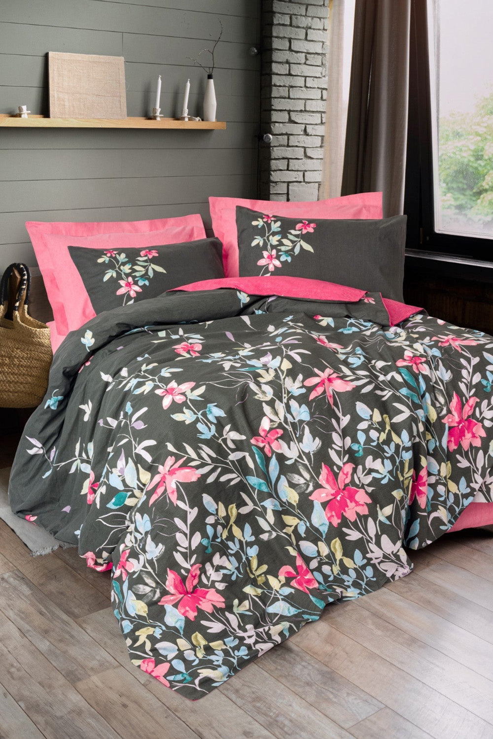 Cotton Box-Feminen Çift Kişilik Nevresim Takımı Merlin Pembe-Nevresim Takımı-1-Milagron.com