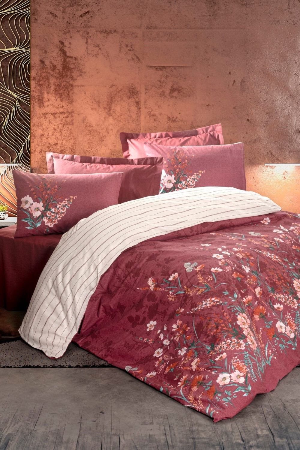 Cotton Box-Feminen Çift Kişilik Nevresim Takımı Vina Bordo-Nevresim Takımı-1-Milagron.com