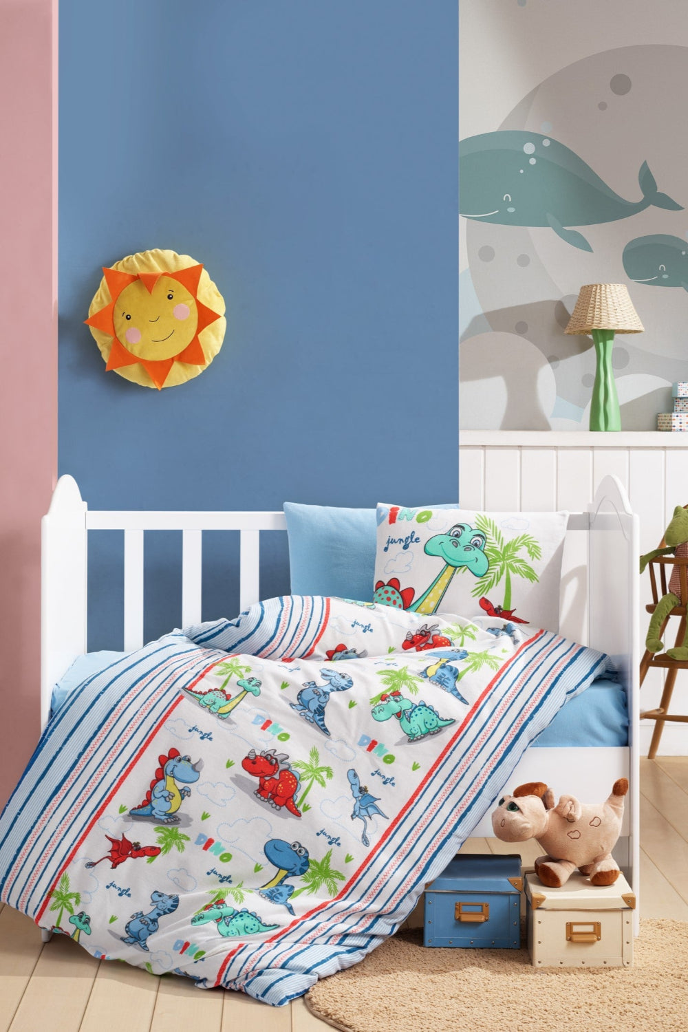 Cotton Box-Cotton Box Flanel Bebek Nevresim Takımı Dino Mavi-Bebek Nevresim Takımı-1-Milagron.com