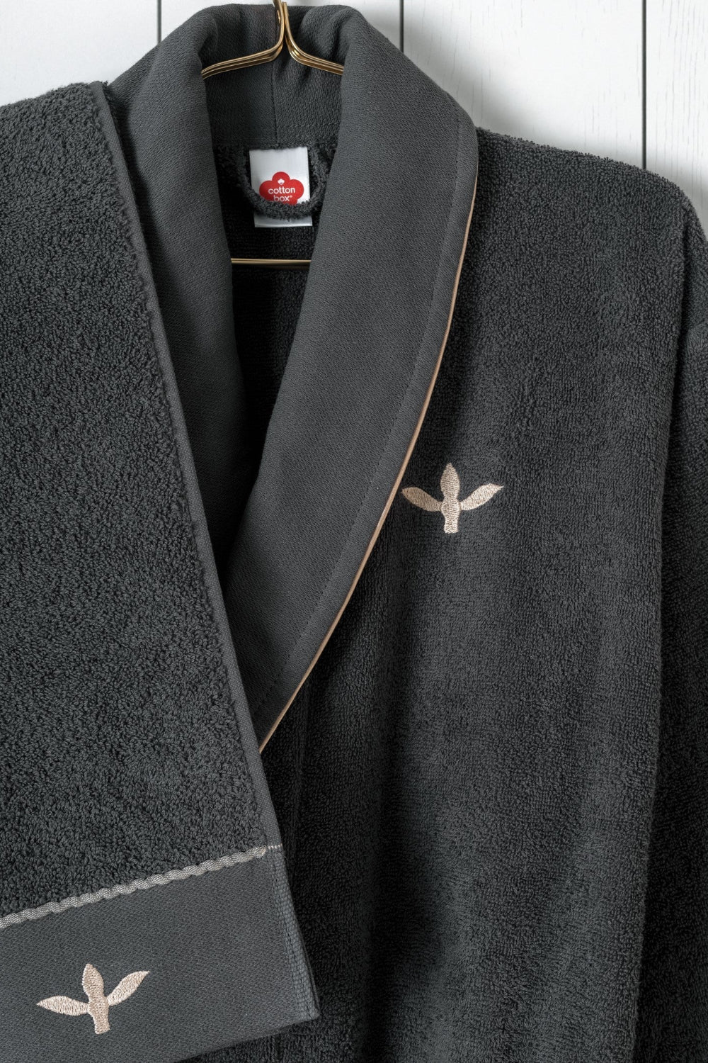 Cotton Box-Folk Art Aile Bornoz Seti Yamka Bej Antrasit-Bornoz Seti-2-Milagron.com