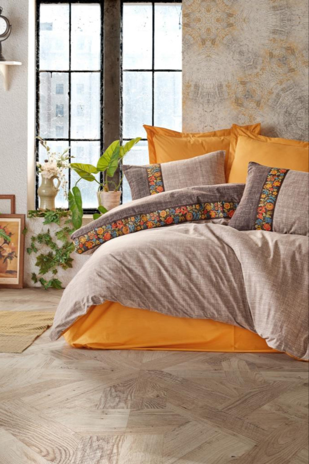 Cotton Box-Folk Art Tek Kişilik Nevresim Takımı Vizon-Nevresim Takımı-1-Milagron.com