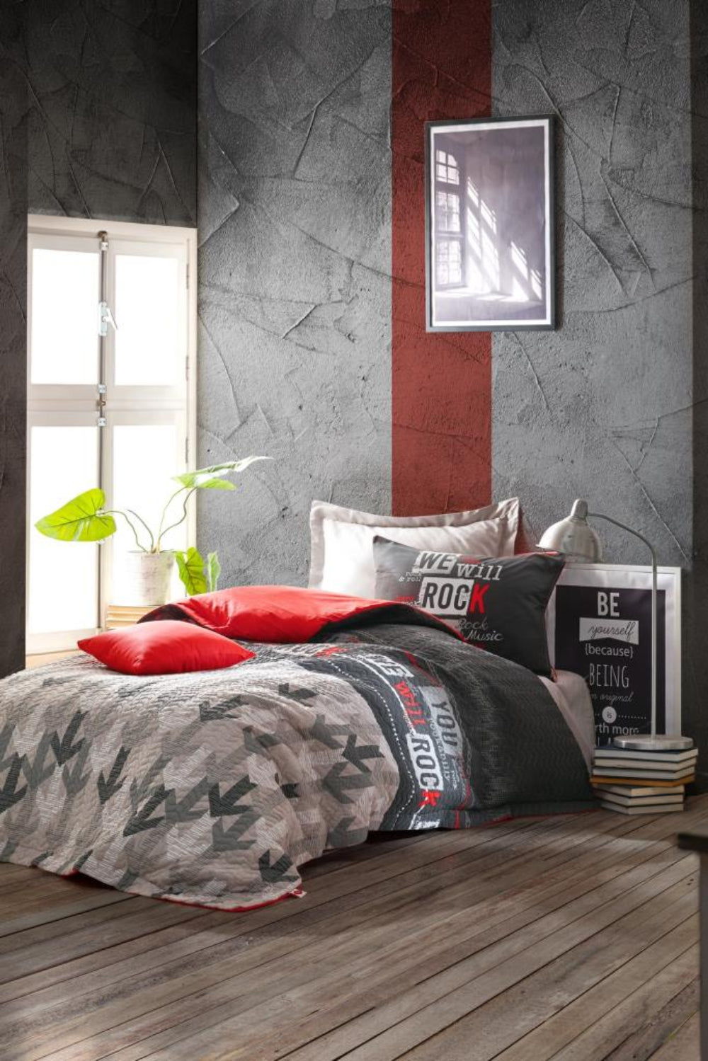 Cotton Box-Genç Odası Tek Kişilik Complete Set Rock Kırmızı-Nevresim Takımı-1-Milagron.com