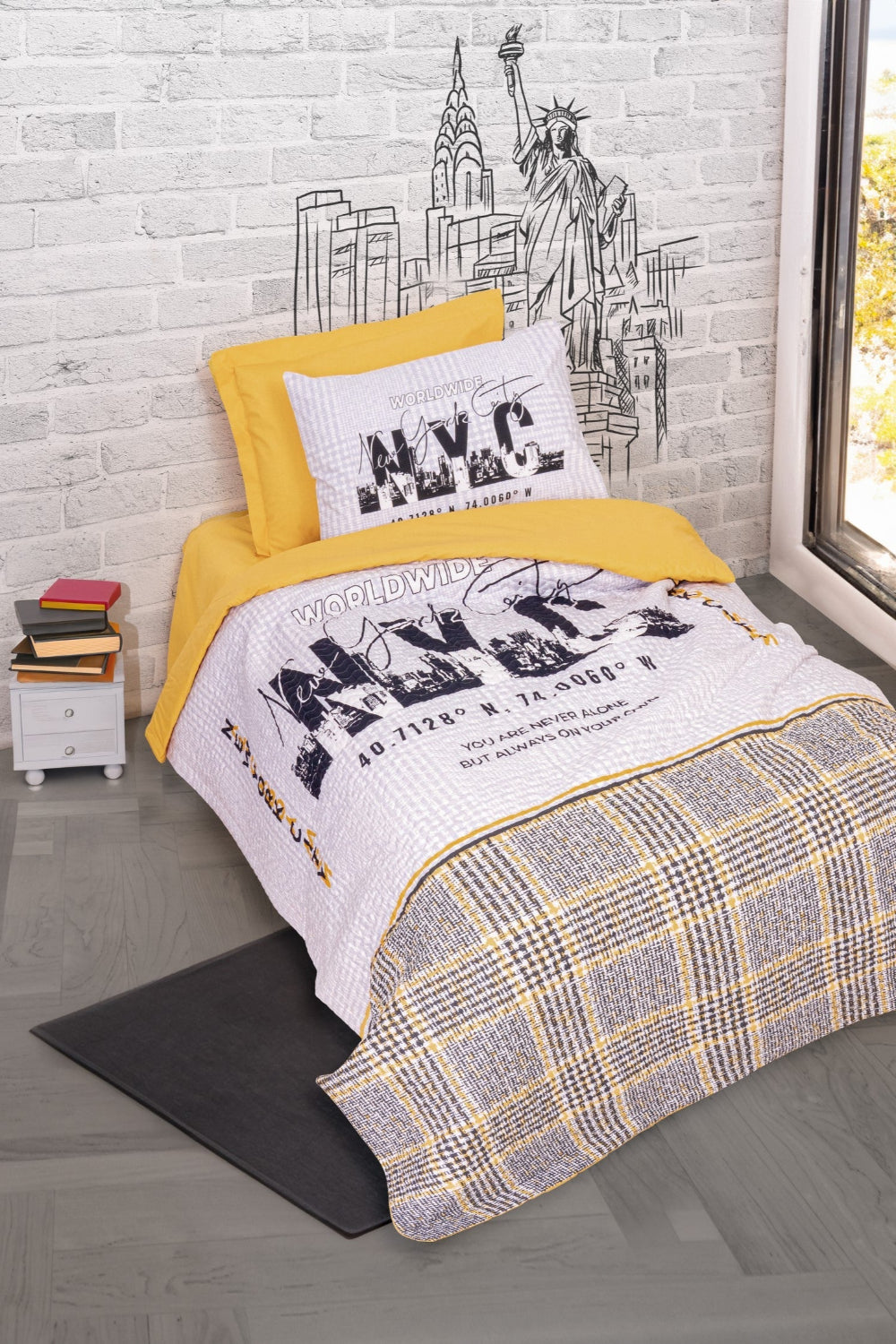 Cotton Box-Genç Odası Tek Kişilik Complete Set Worldwide Hardal-Nevresim Takımı-1-Milagron.com