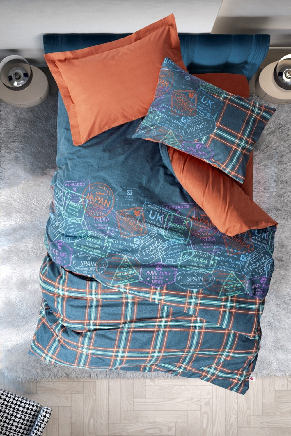 Cotton Box-Cotton Box Genç Odası Tek Kişilik Lastikli çarşaflı Nevresim Takımı Pleds Tarçın-Tek Kişilik Nevresim Takımı-1-Milagron.com