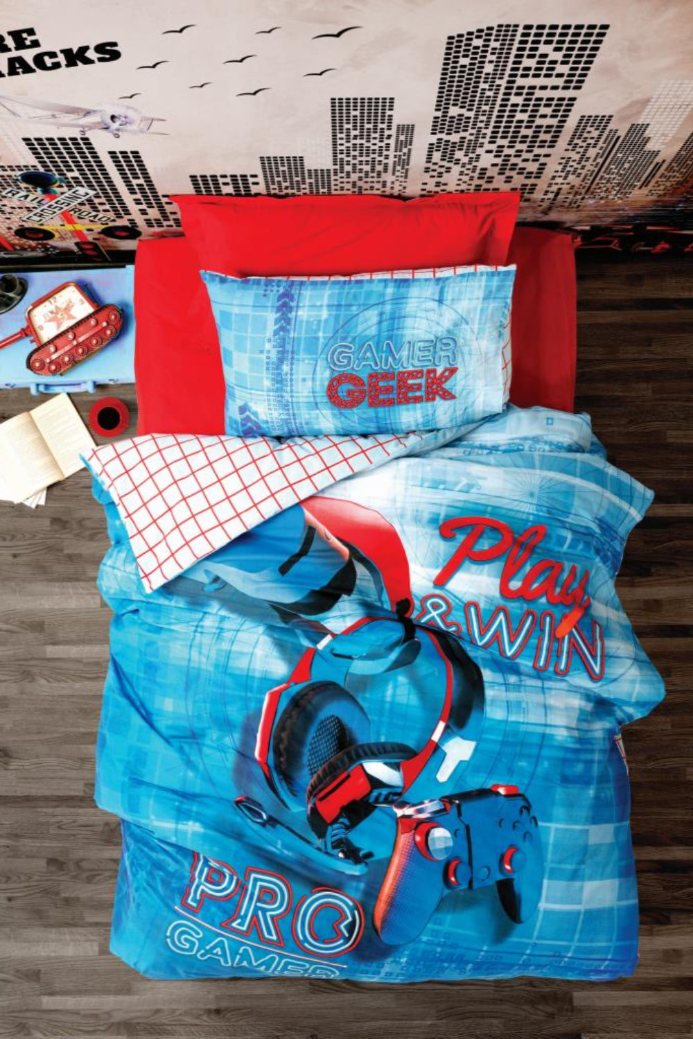 Cotton Box-Cotton Box Genç Odası Tek Kişilik Nevresim Takımı Game Mavi-Tek Kişilik Nevresim Takımı-1-Milagron.com