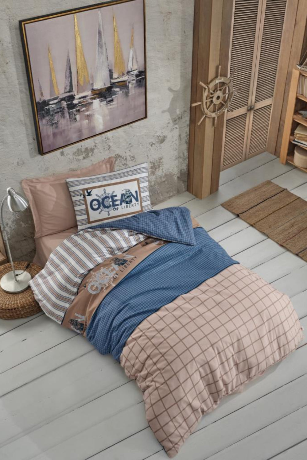 Cotton Box-Cotton Box Genç Odası Tek Kişilik Nevresim Takımı Ocean Lacivert-Tek Kişilik Nevresim Takımı-1-Milagron.com