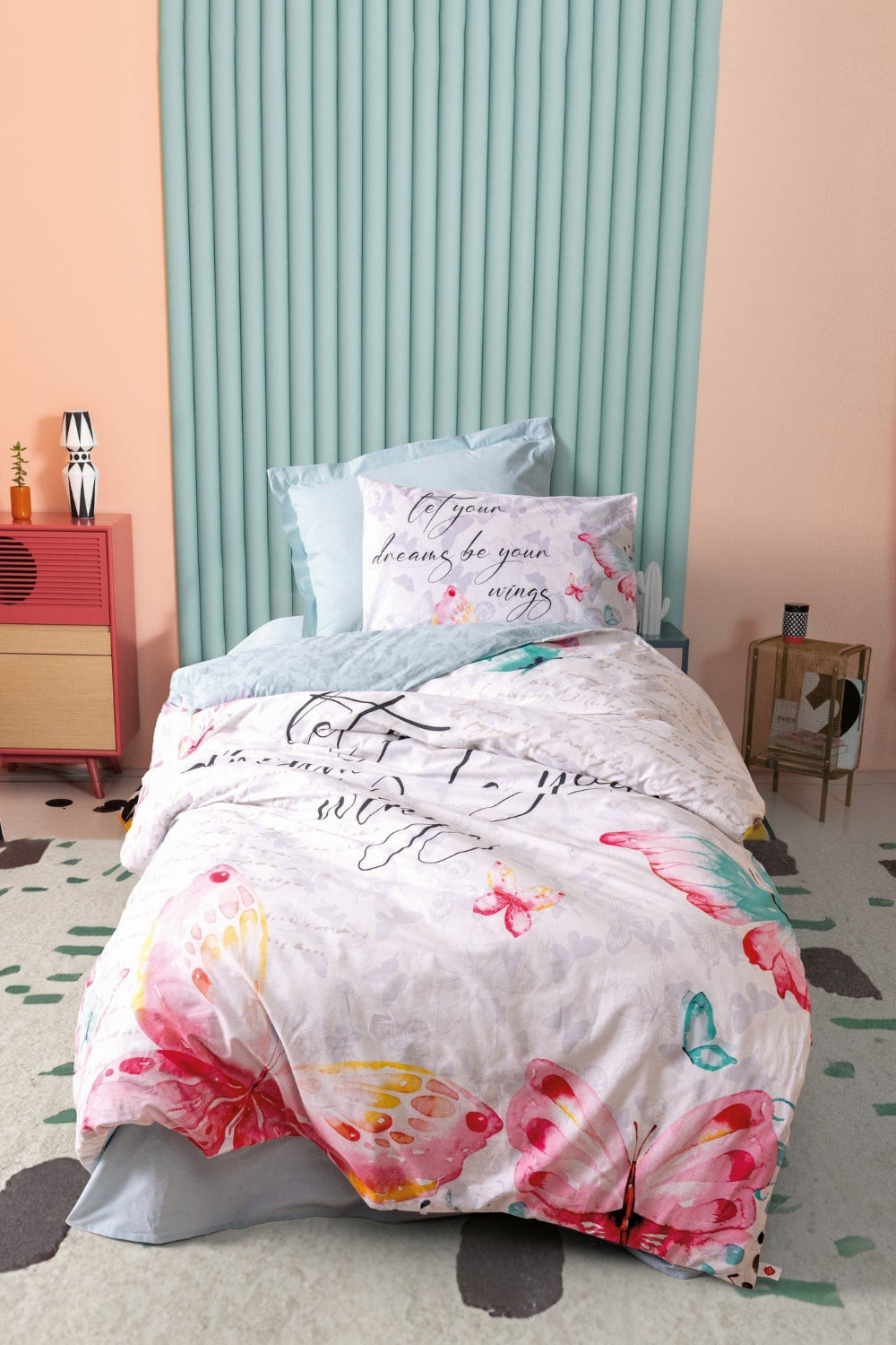 Cotton Box-Cotton Box Genç Odası Tek Kişilik Nevresim Takımı Wings Mint-Tek Kişilik Nevresim Takımı-1-Milagron.com