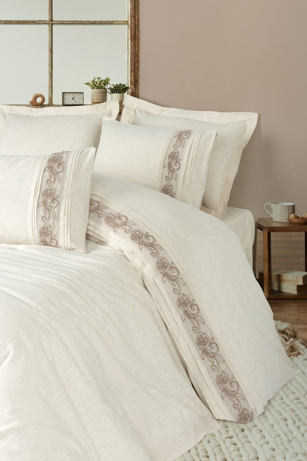 Cotton Box-Inborn Çift Kişilik Nevresim Takımı Floro Bej-Nevresim Takımı-1-Milagron.com