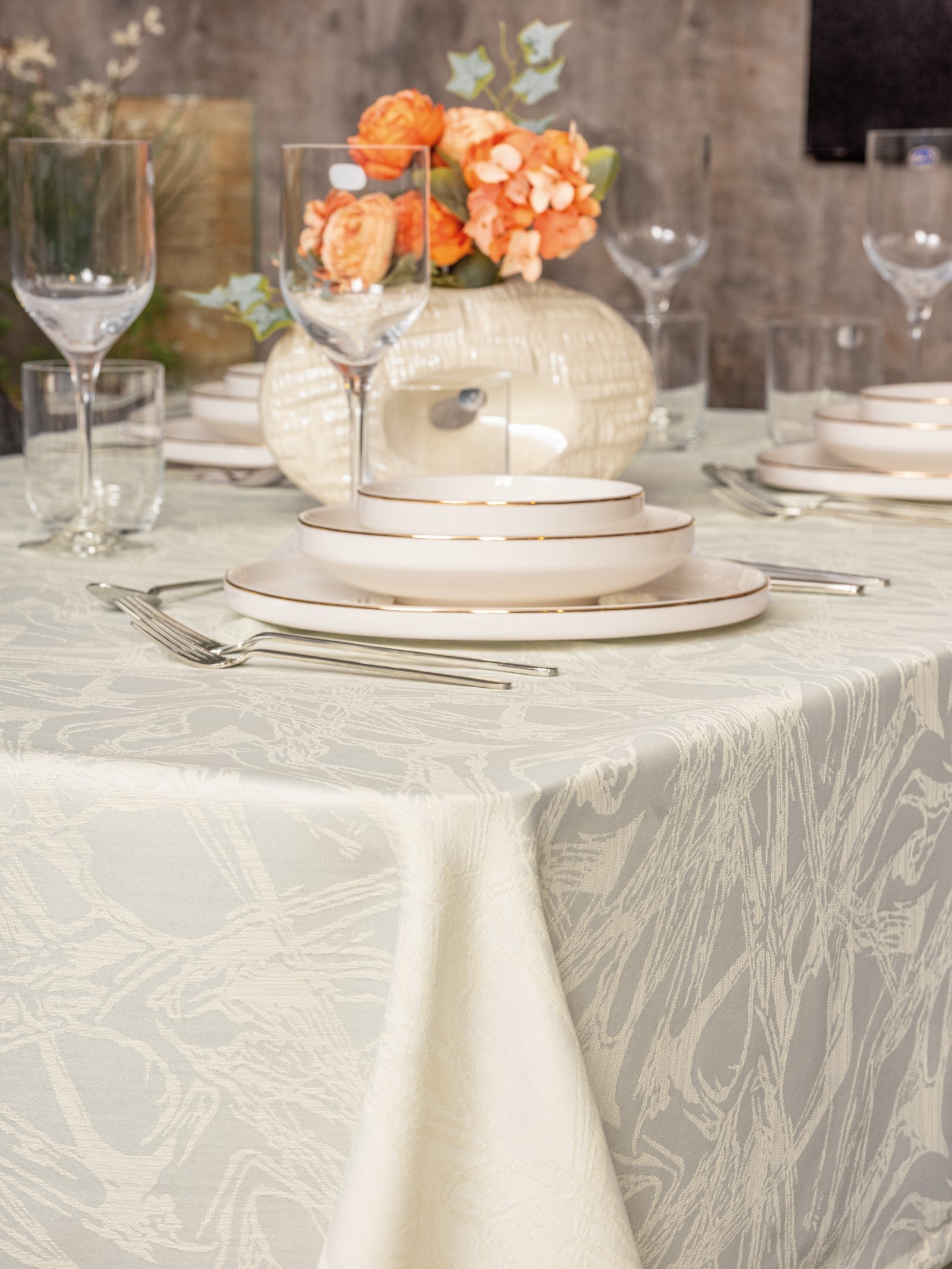 Cotton Box-Cotton Box Jakarlı Dertsiz Masa örtüsü Lavinia Krem 155x220-Masa Örtüsü-4-Milagron.com