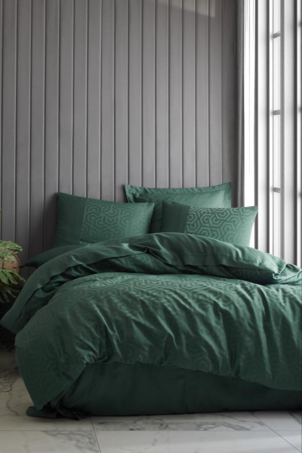 Cotton Box-Jakarlı Saten Çift Kişilik Nevresim Takımı Hexa Yeşil-Nevresim Takımı-1-Milagron.com