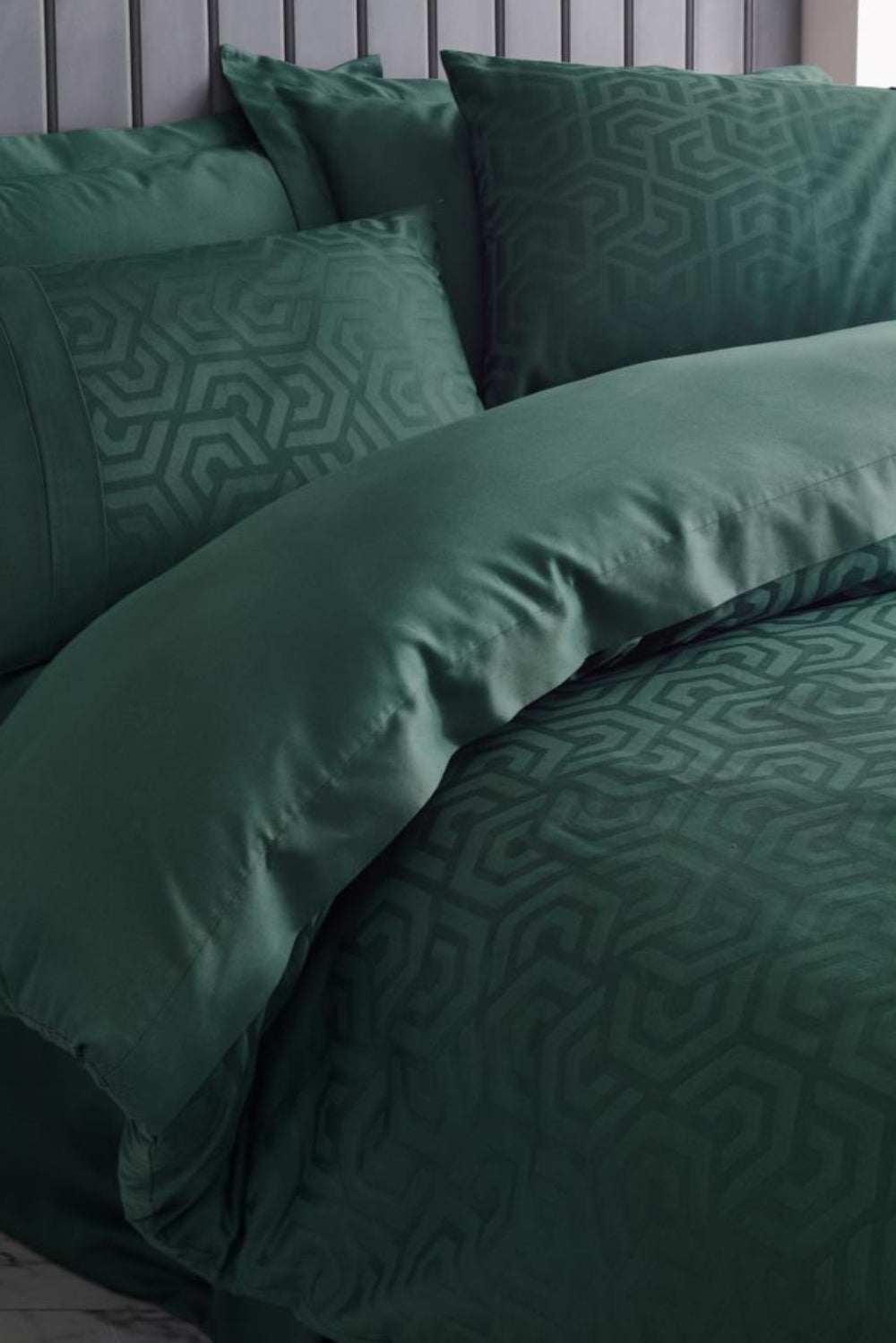 Cotton Box-Jakarlı Saten Çift Kişilik Nevresim Takımı Hexa Yeşil-Nevresim Takımı-2-Milagron.com