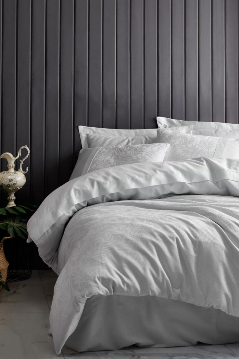 Cotton Box-Jakarlı Saten Çift Kişilik Nevresim Takımı Leaf Buz Mavi-Nevresim Takımı-1-Milagron.com