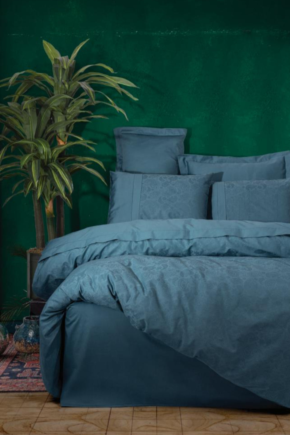 Cotton Box-Jakarlı Saten Çift Kişilik Nevresim Takımı Sante Petrol-Nevresim Takımı-1-Milagron.com