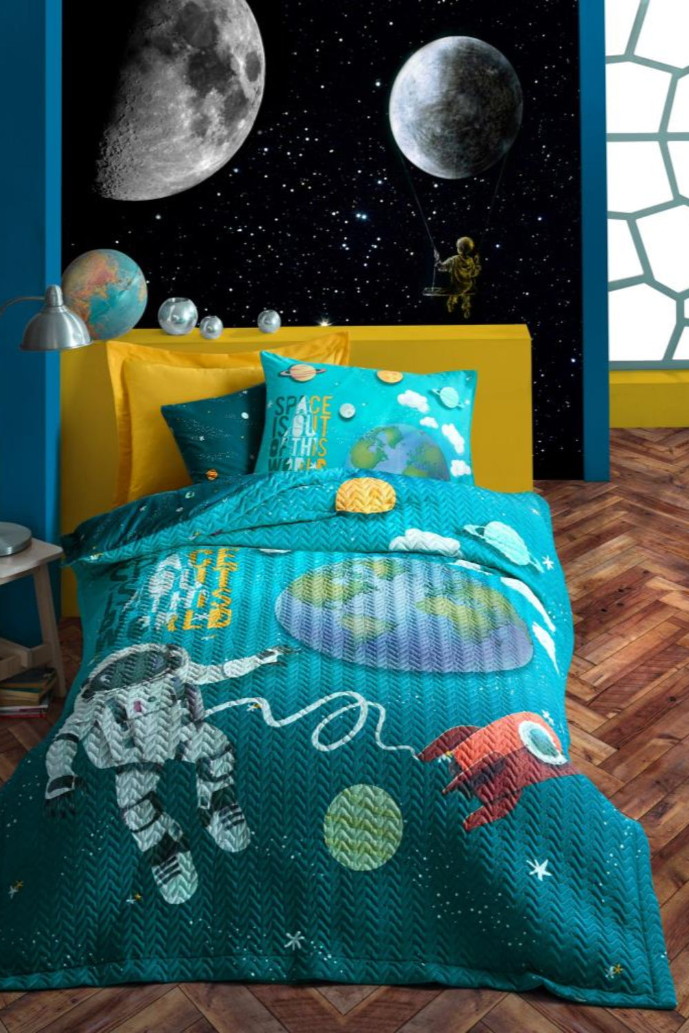 Cotton Box-Junior Tek Kişilik Complete Set Little Astronaut Turkuaz-Nevresim Takımı-1-Milagron.com