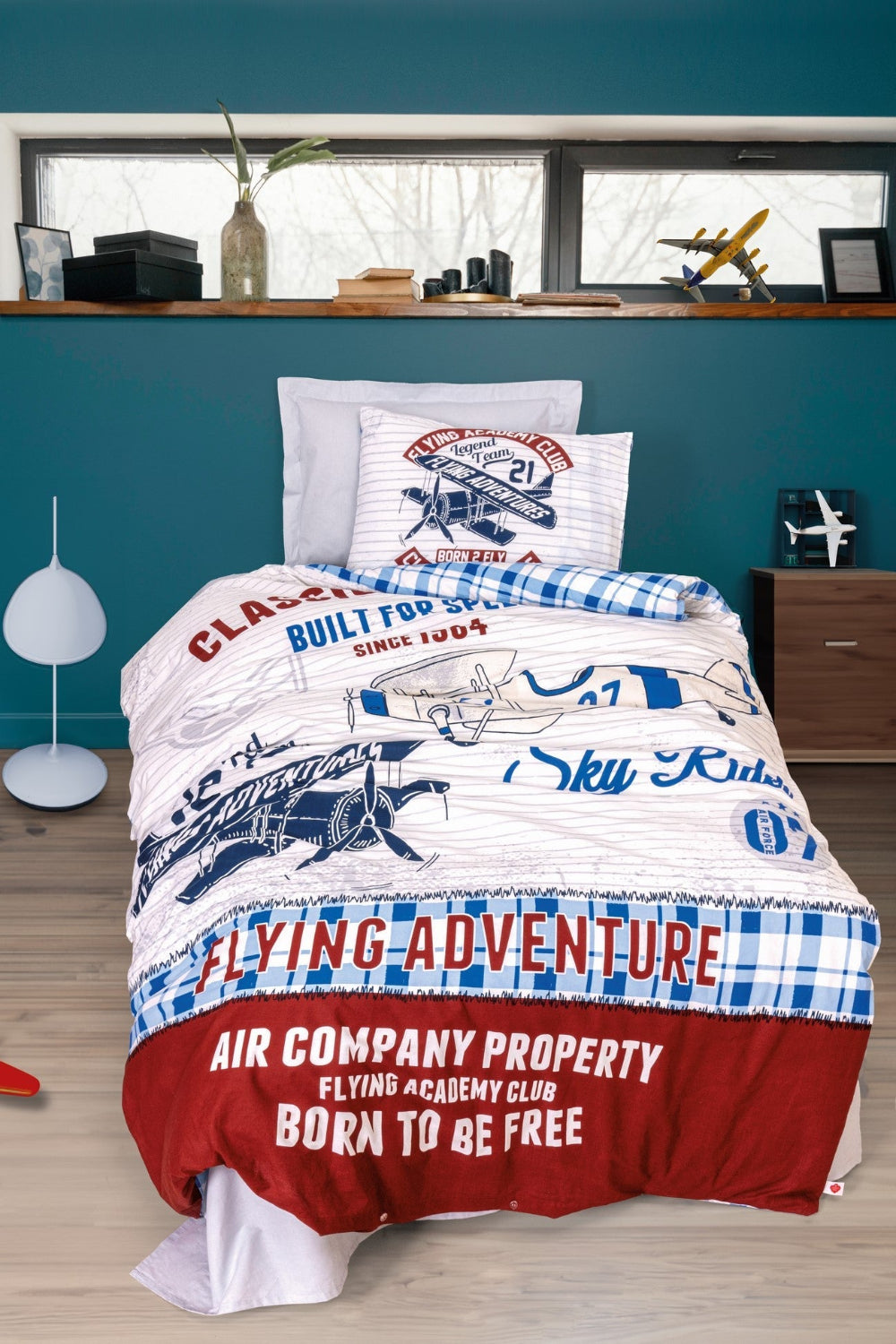 Cotton Box-Cotton Box Junior Tek Kişilik Lastikli çarşaflı Nevresim Takımı Flying Gri-Tek Kişilik Nevresim Takımı-1-Milagron.com