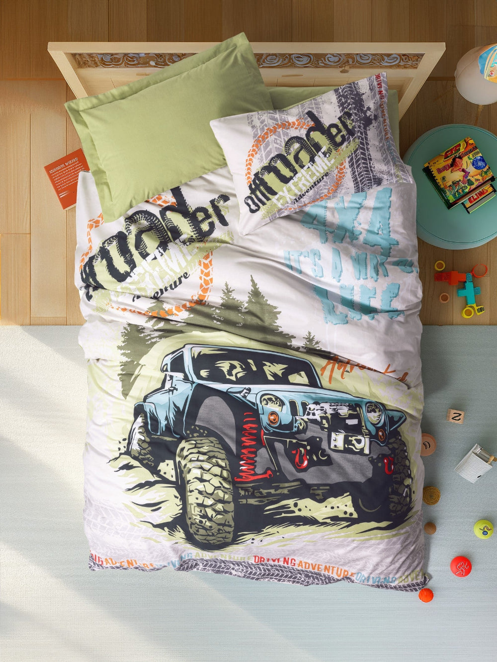 Cotton Box-Cotton Box Junior Tek Kişilik Nevresim Takımı Adventure Yeşil-Tek Kişilik Nevresim Takımı-1-Milagron.com