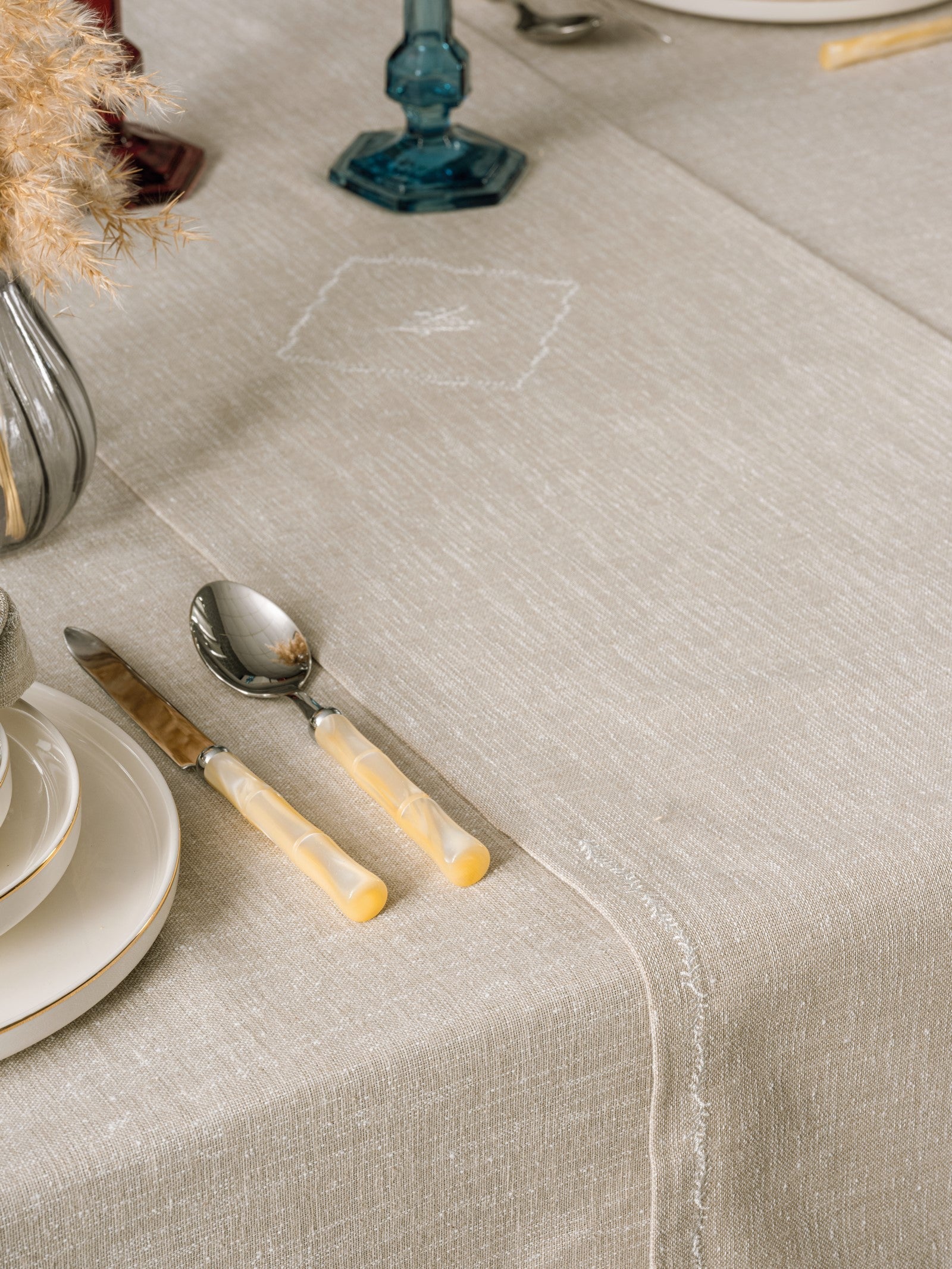 Cotton Box-Keten Masa Örtüsü Takımı Pera Toprak 175x240-Masa Örtüleri-3-Milagron.com