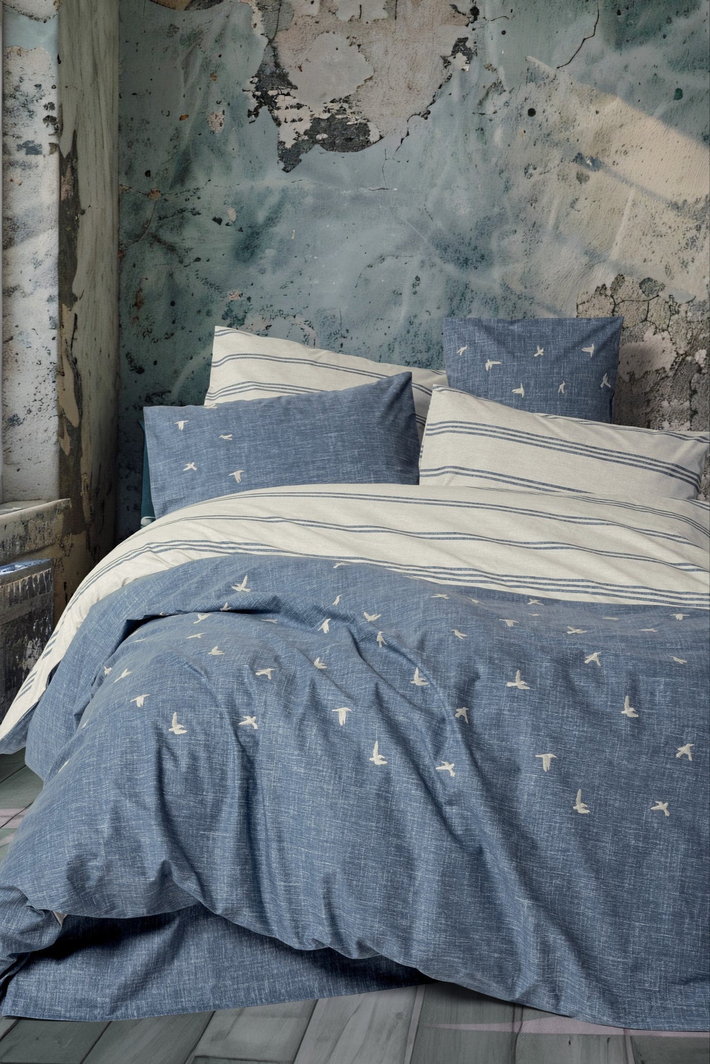 Cotton Box-Klein Nakışlı Ranforce Çift Kişilik Nevresim Takımı Ceria Lacivert-Nevresim Takımı-1-Milagron.com