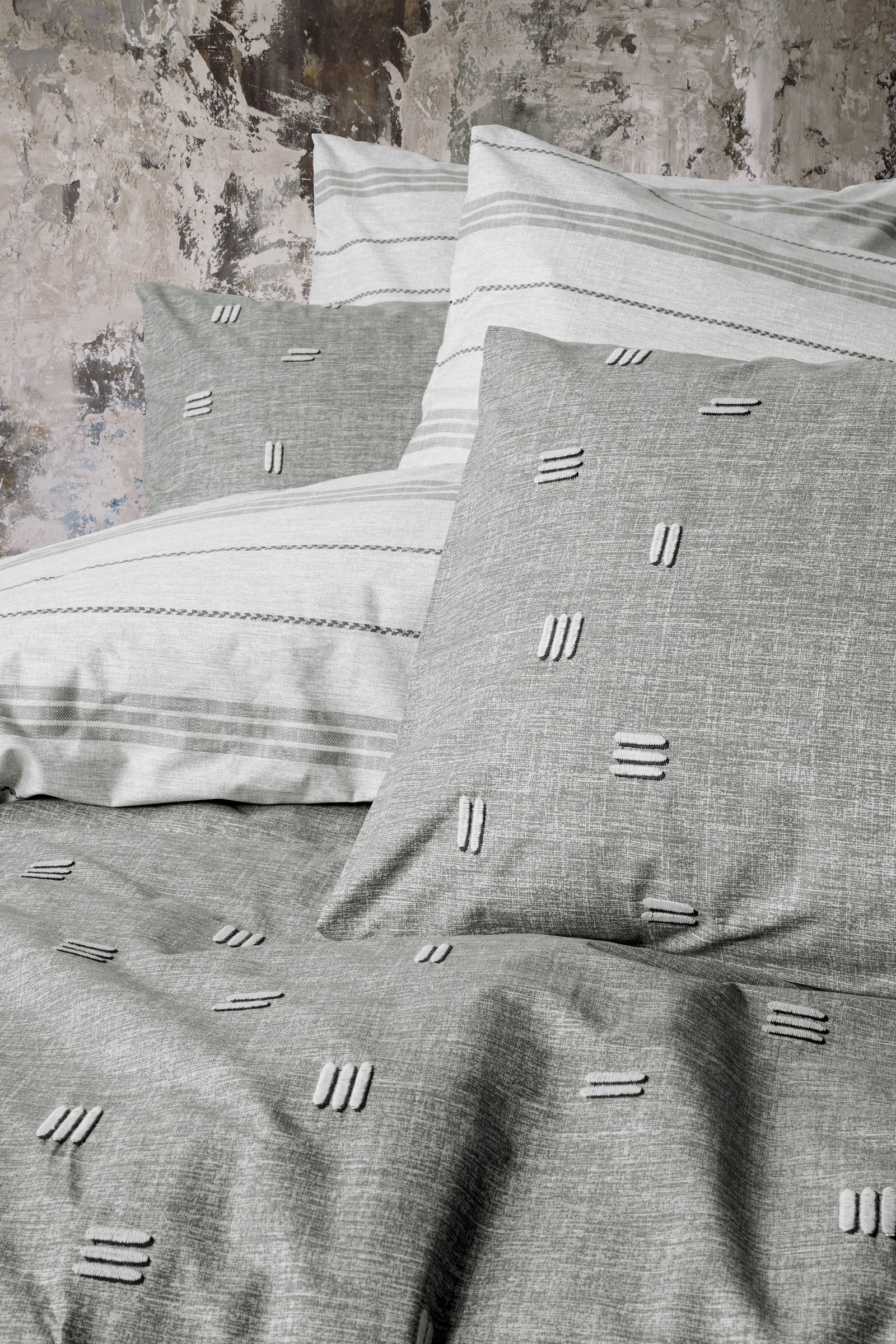 Cotton Box-Klein Nakışlı Ranforce Çift Kişilik Nevresim Takımı Patara Gri-Nevresim Takımı-2-Milagron.com