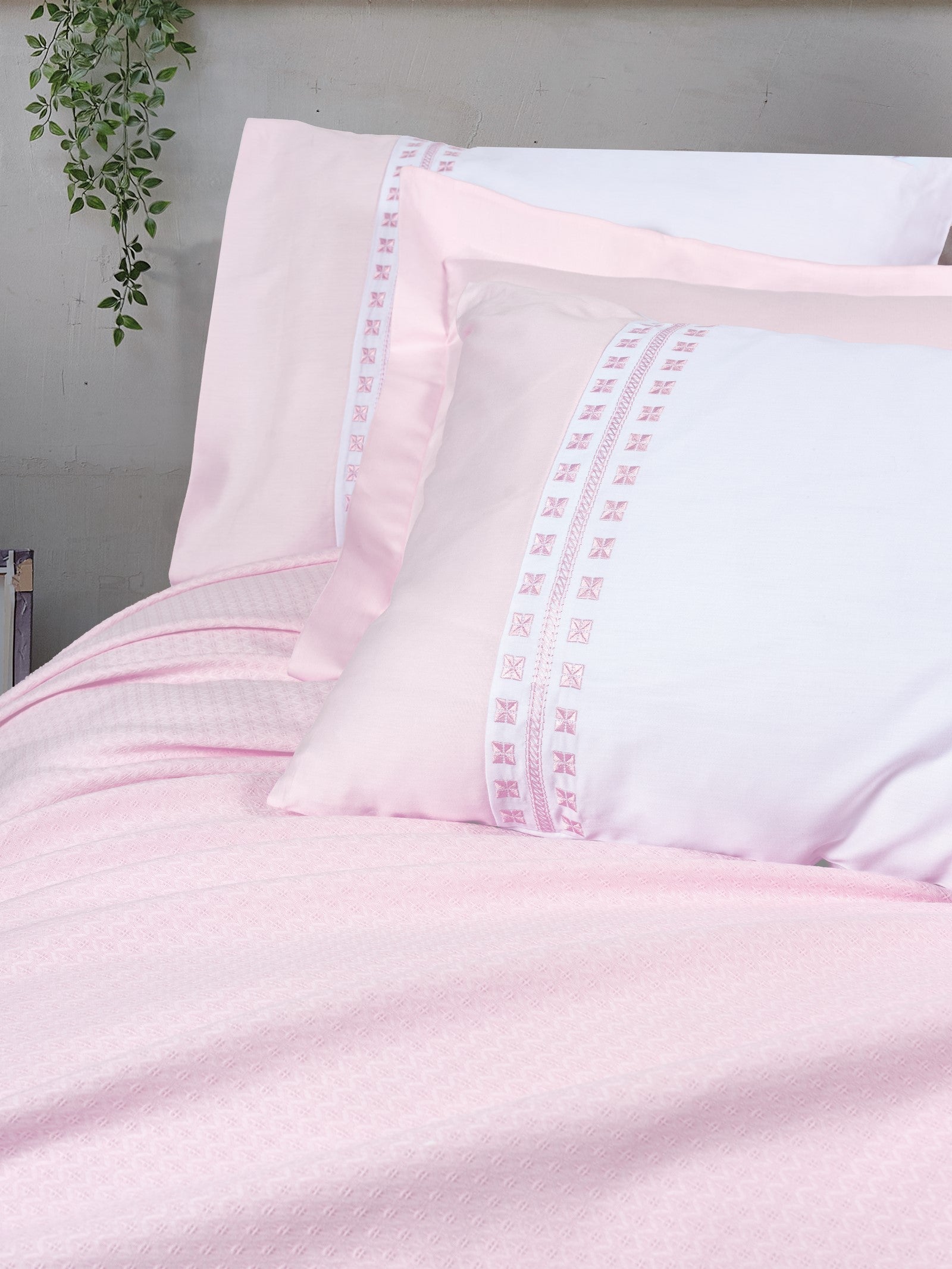 Cotton Box-Lusso Bambu Çift Kişilik Pike Takımı Spruce Pudra-Pike Takımı-2-Milagron.com