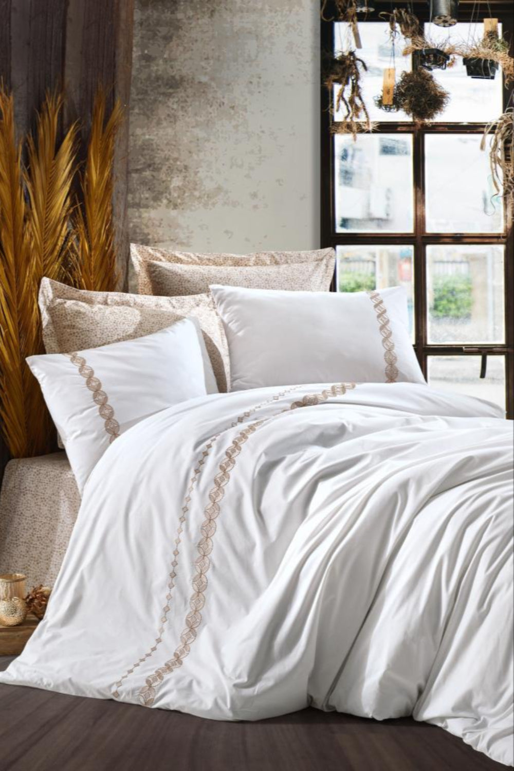 Cotton Box-Cotton Box Majestic çift Kişilik Nevresim Takımı Ines Bej-Çift Kişilik Nevresim Takımı-1-Milagron.com