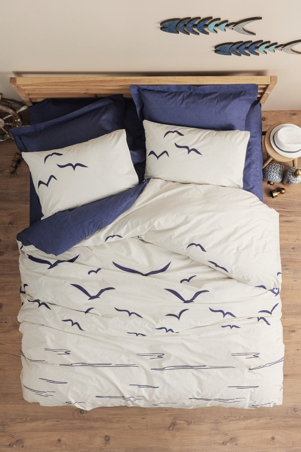Cotton Box-Cotton Box Maritime Tek Kişilik Nevresim Takımı Larum Lacivert-Tek Kişilik Nevresim Takımı-1-Milagron.com