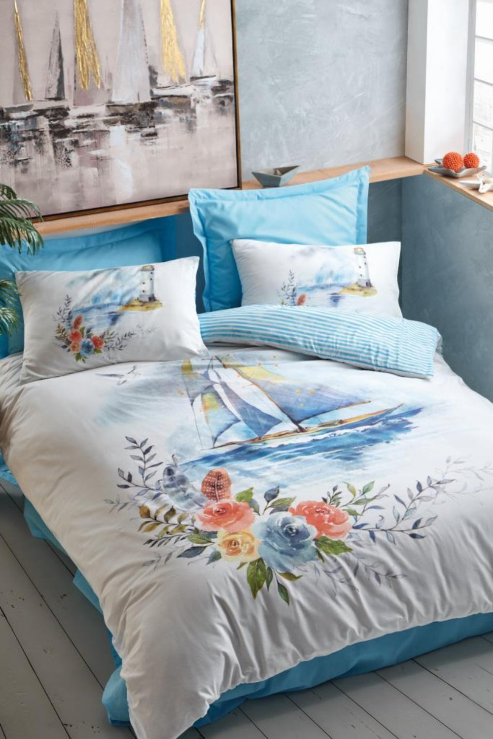 Cotton Box-Cotton Box Maritime Tek Kişilik Nevresim Takımı Morgan Mavi-Tek Kişilik Nevresim Takımı-1-Milagron.com