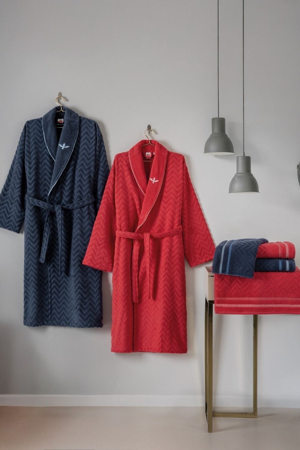 Cotton Box-Masculine Aile Bornoz Seti Abel Kırmızı Lacivert-Bornoz Seti-1-Milagron.com