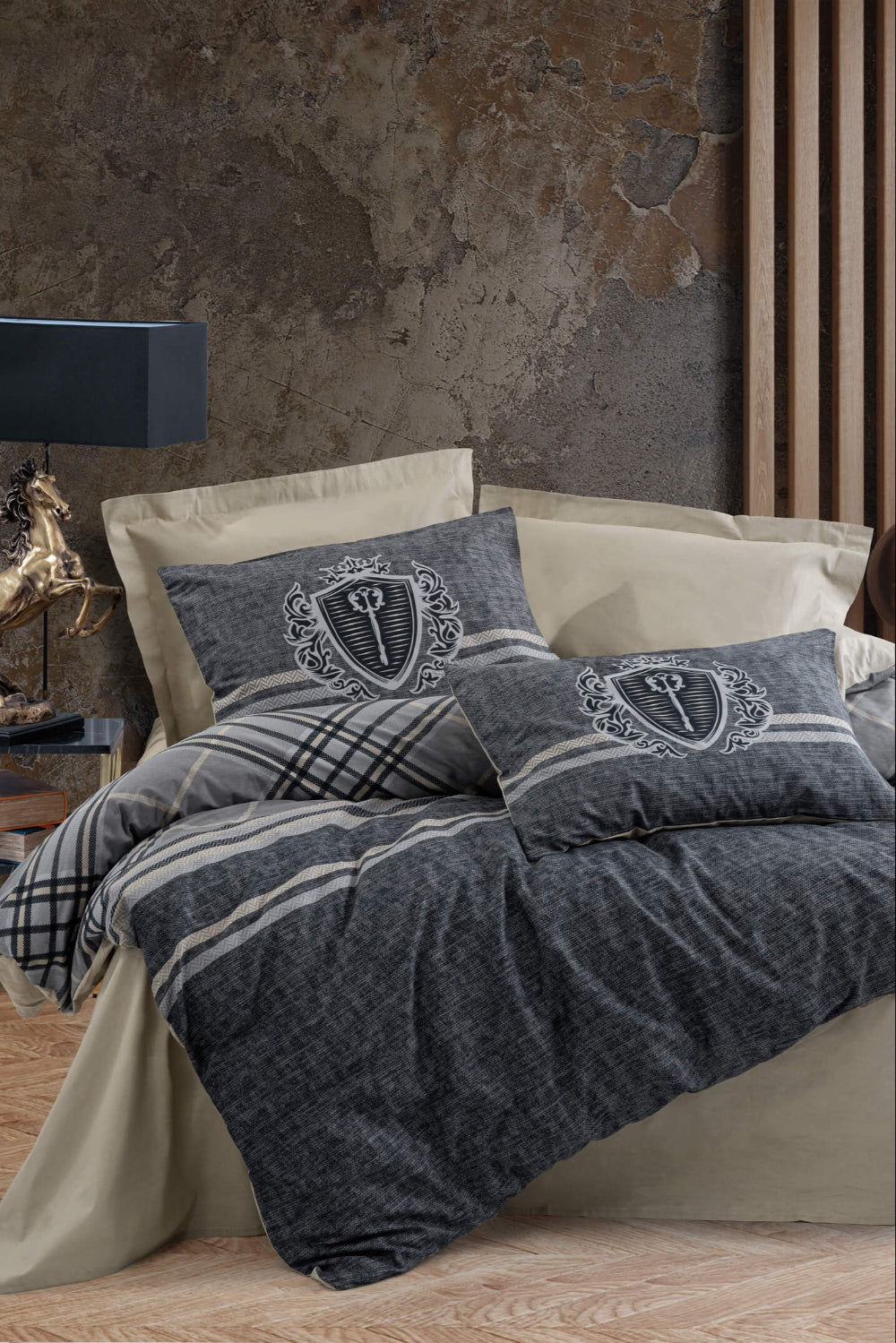 Cotton Box-Masculine Çift Kişilik Nevresim Takımı Thor Bej-Nevresim Takımı-1-Milagron.com