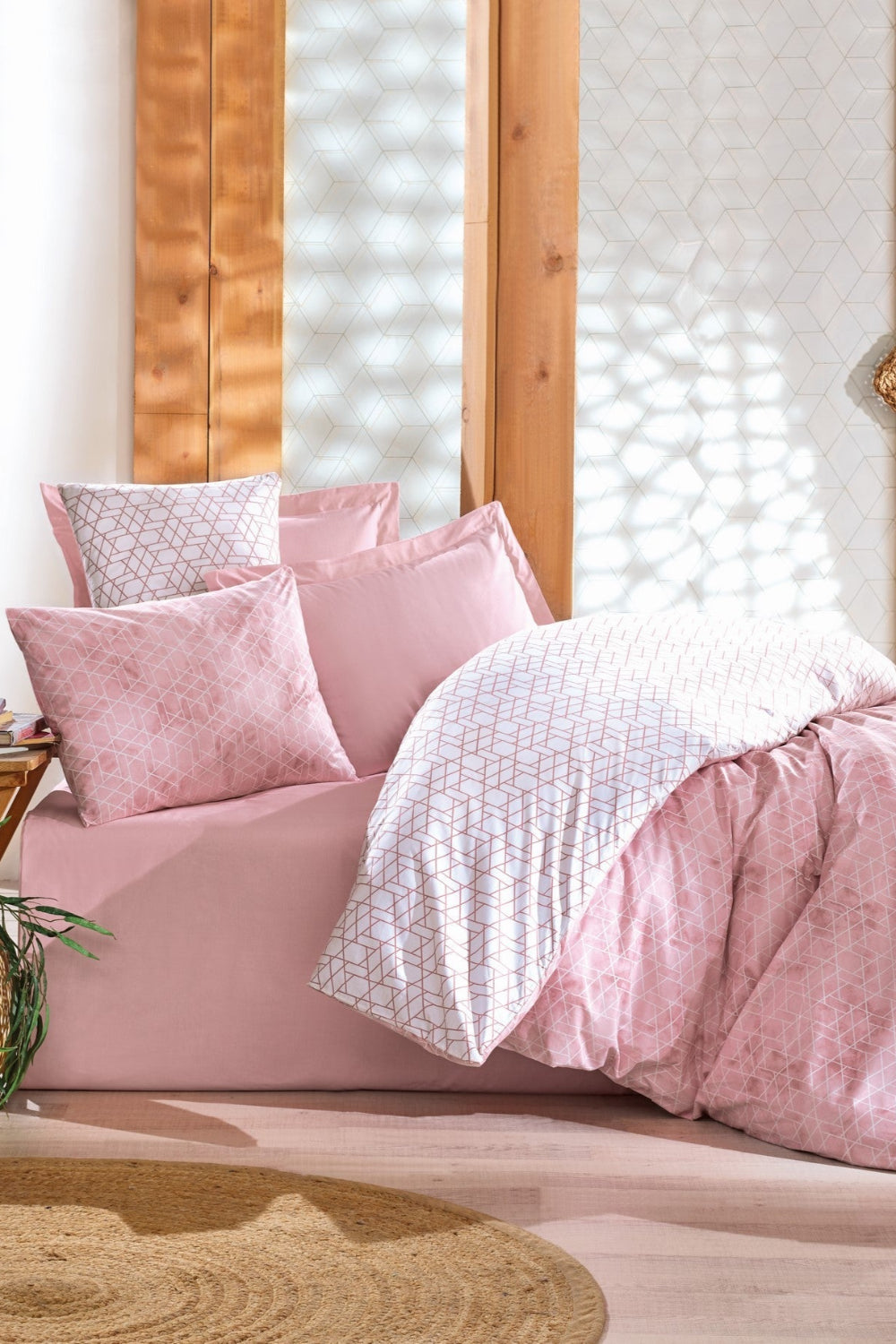 Cotton Box-Cotton Box Minimal çift Kişilik Lastikli çarşaflı Nevresim Takımı Best Pembe-Çift Kişilik Nevresim Takımı-2-Milagron.com